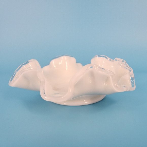 Fenton Silver Crest White Opalescent Glass Bonbon Candy Dish excellent condition - Picture 8 of 10